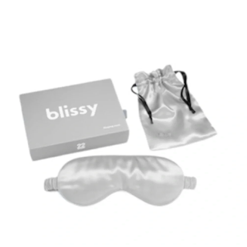 BLISSY Silk Sleep Mask, Silver, NWT Box has damage display item